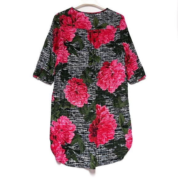 Fig & Flower Women’s Floral Print Hi-low Popover Tunic Small Longline Red Black - Picture 2 of 11